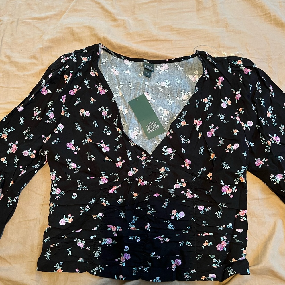 Wild Fable Pink and Black Blouse with Ruched Details